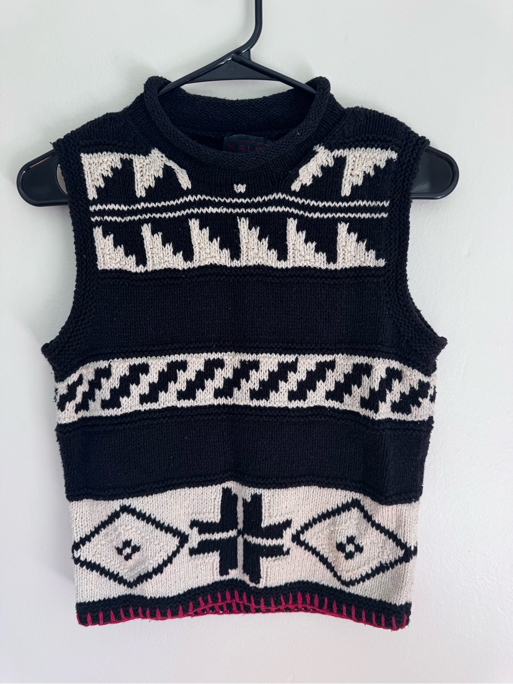 Ralph Lauren Vintage 90s Aztec Southwestern Hand Knit Sweater Vest size Medium